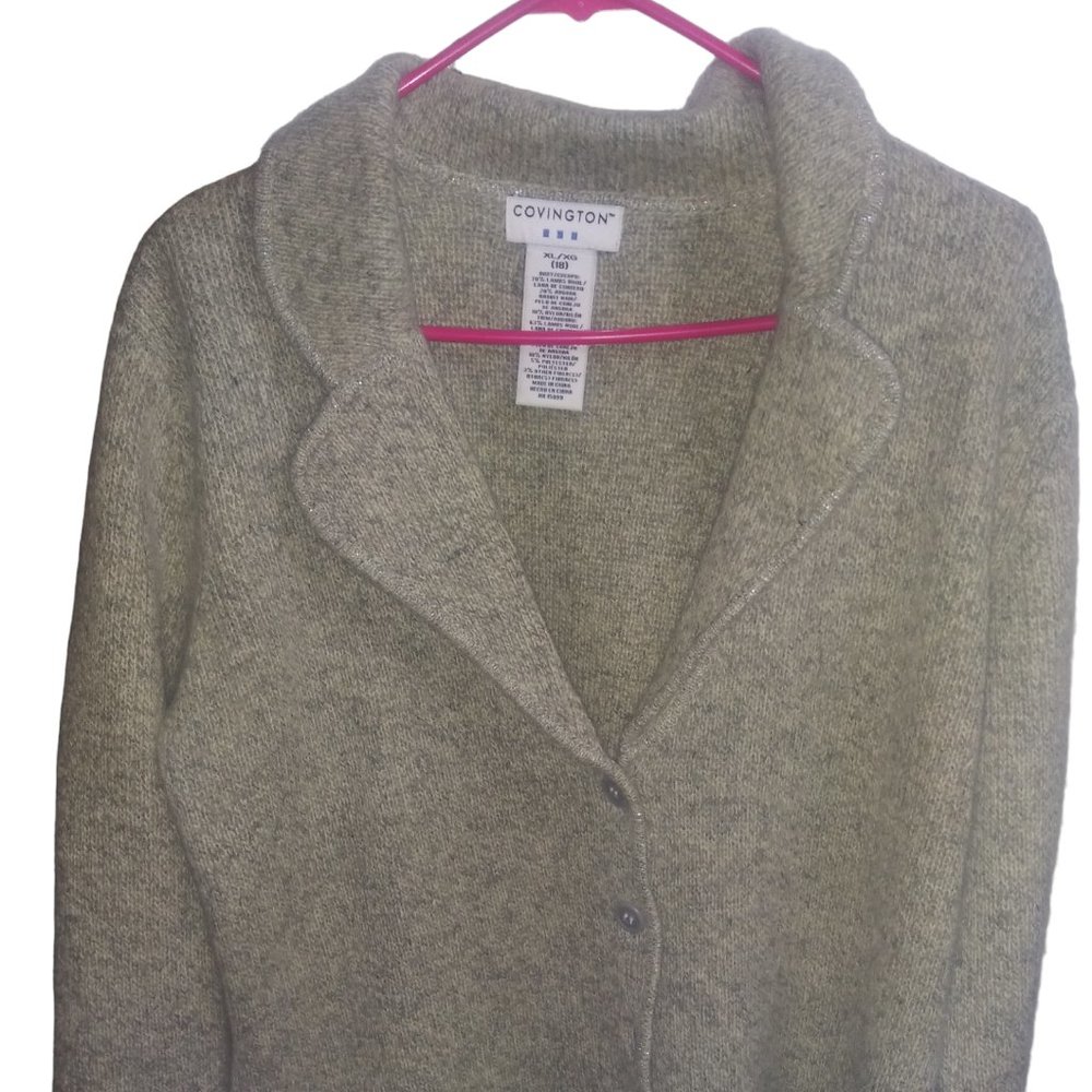Covington Lambs Wool/Angora Rabbit Hair Light Gray Cropped Cardigan Sweater XL18